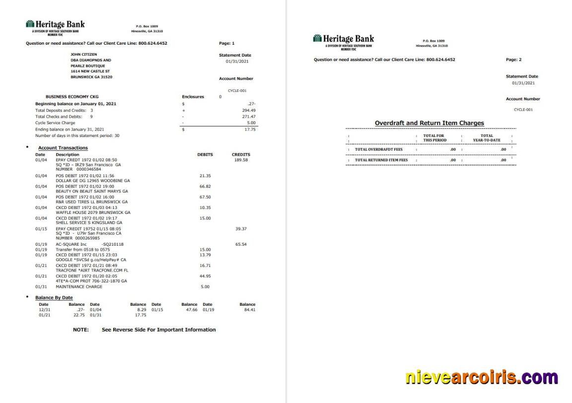 USA Heritage Bank 3 pages word pdf
